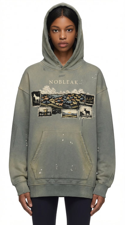 Vintage Washed Frayed Fleece Hoodie