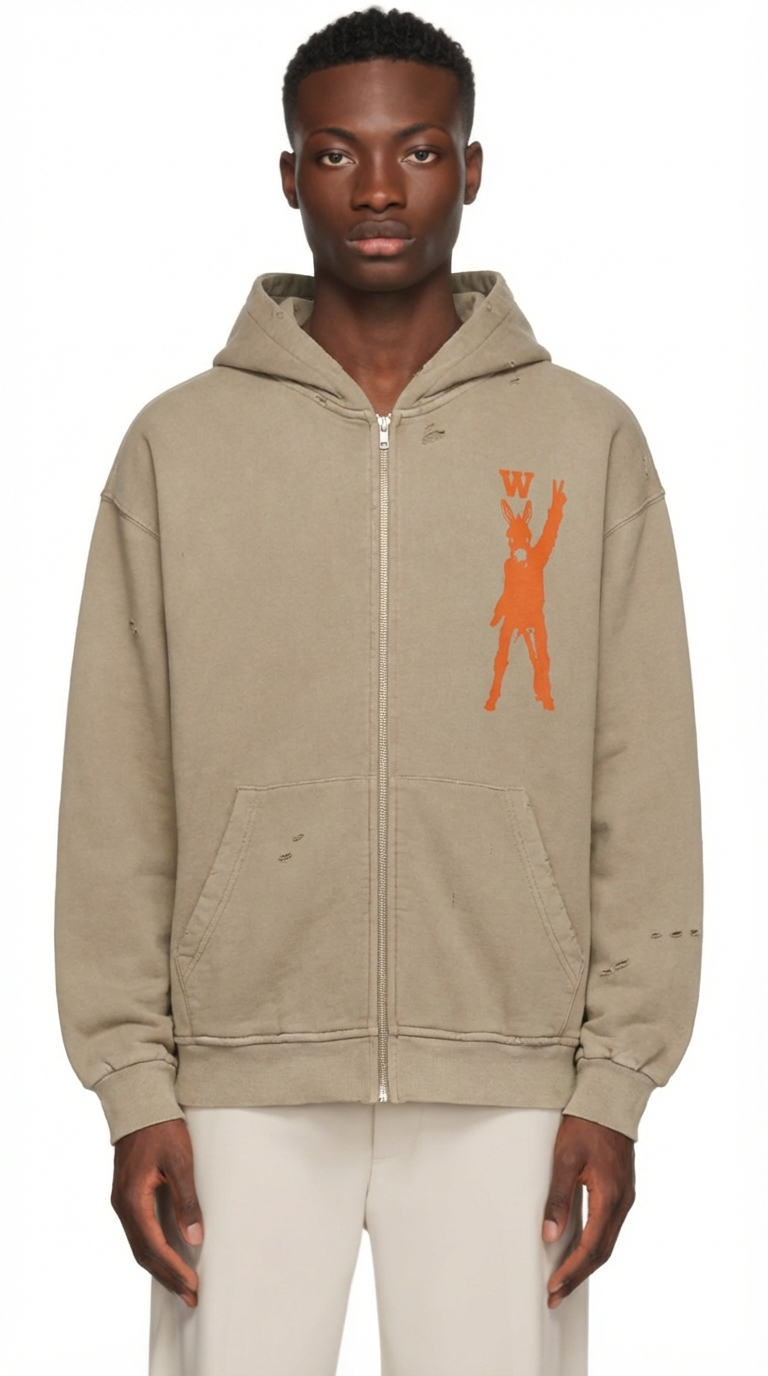 Hand-Frayed Sunfade Zip Hoodie