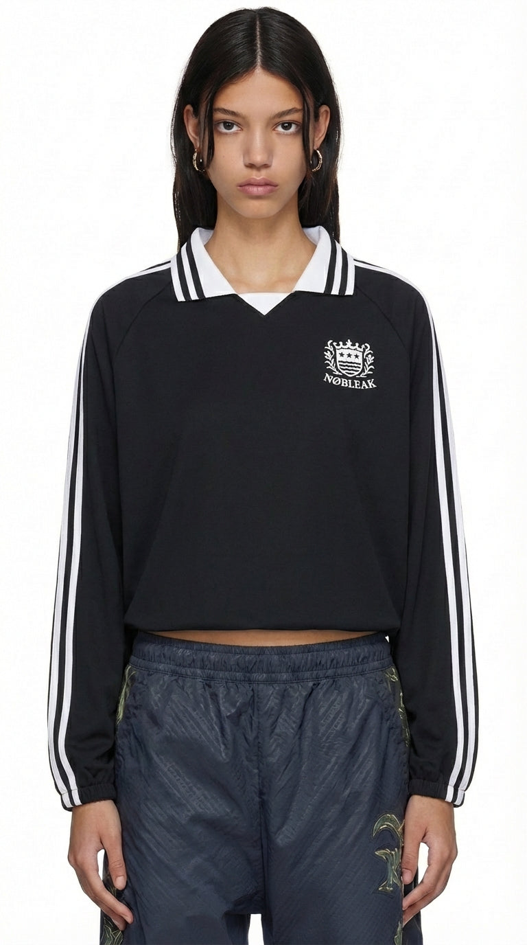 Unisex Contrast Striped Lapel Collar Sweatshirt