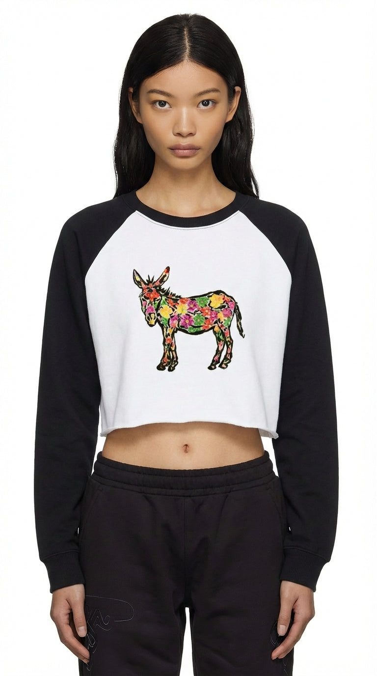Women’s Raw-Hem Color-Block Raglan Crop Sweatshirt