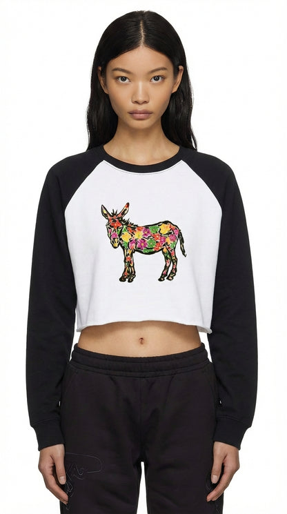 Women’s Raw-Hem Color-Block Raglan Crop Sweatshirt