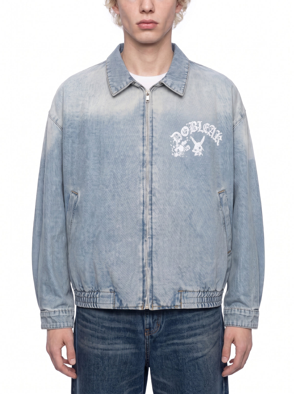 Unisex Vintage Wash Full-Zip Denim Going out Jacket