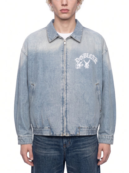 Unisex Vintage Wash Full-Zip Denim Going out Jacket