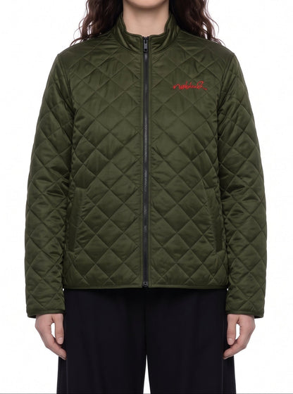 Unisex Full‑Zip Diamond Quilted Embroidered Jacket