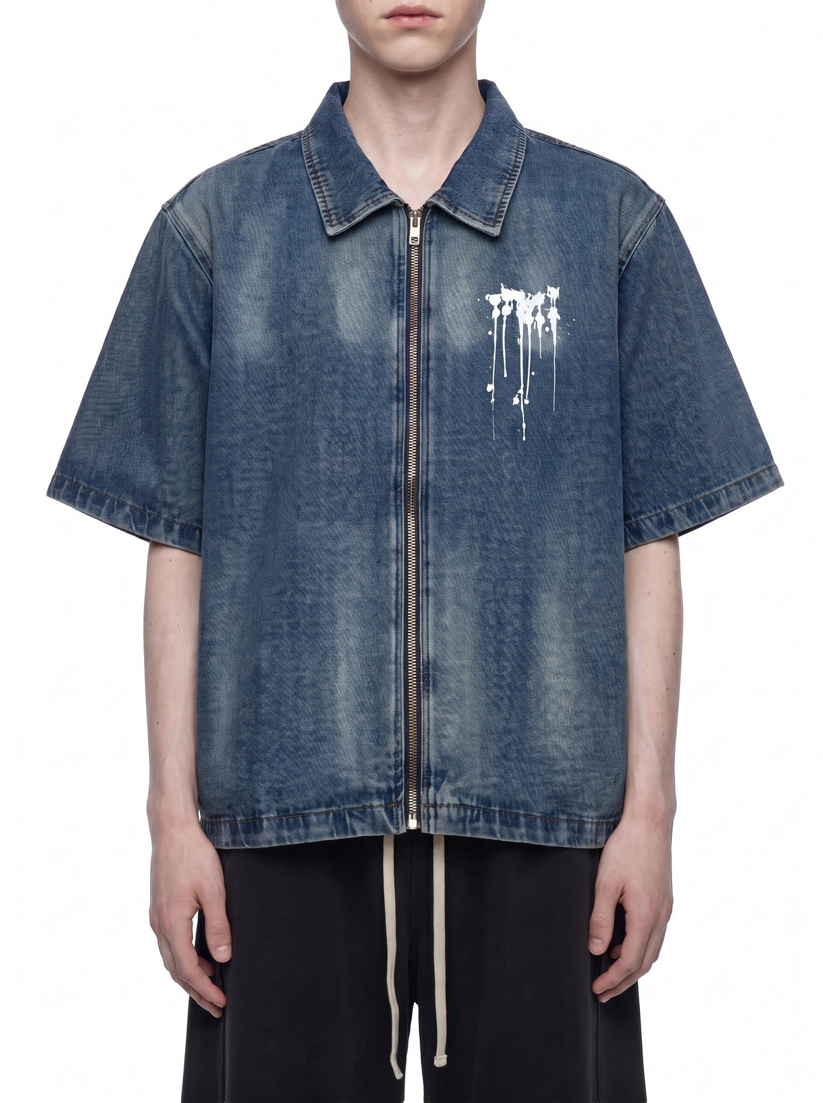 Unisex Vintage Washed Full-Zip Going out Denim Shirt