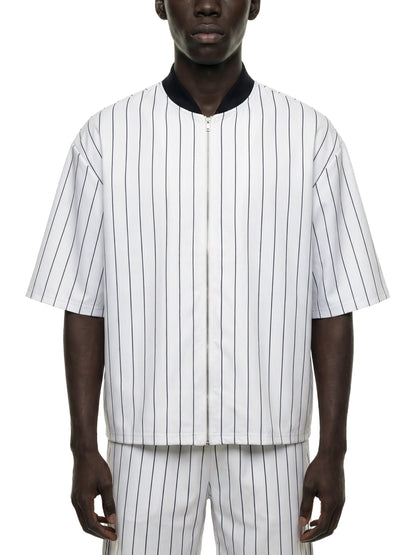 Unisex Striped Full-Zip Baseball Jersey