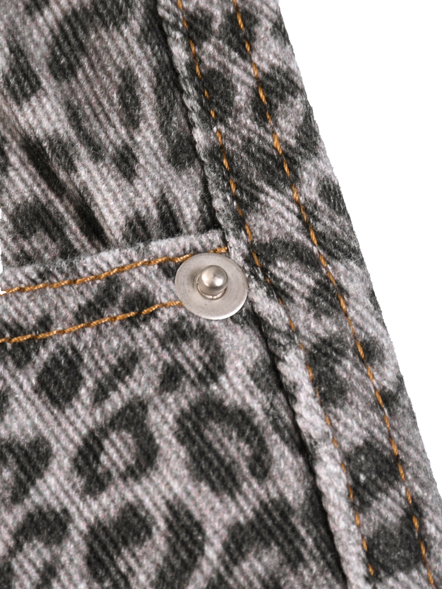 Unisex Vintage Wash Leopard Wide Leg Jeans