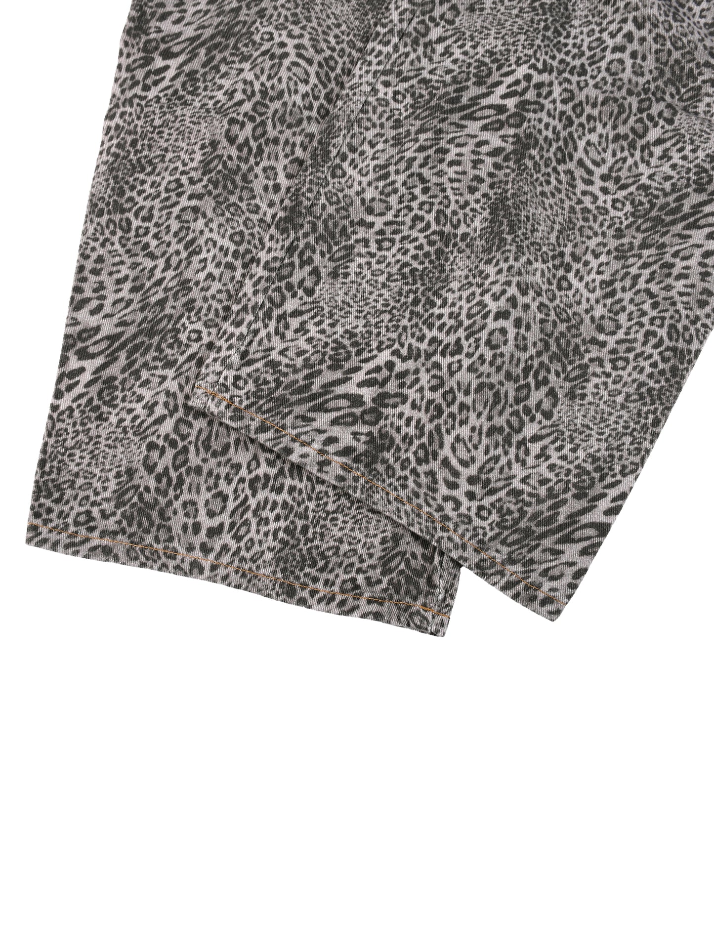Unisex Vintage Wash Leopard Wide Leg Jeans