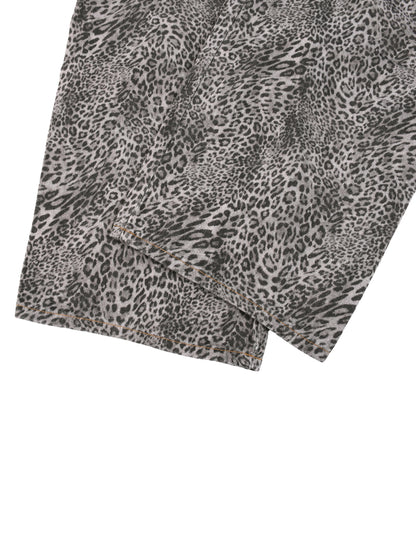 Unisex Vintage Wash Leopard Wide Leg Jeans