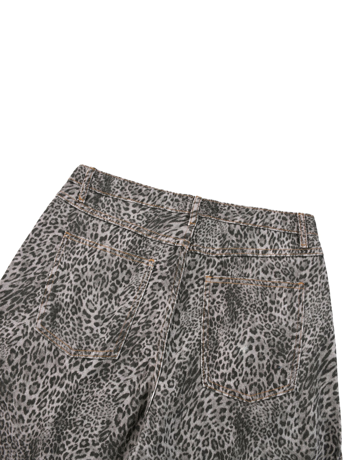 Unisex Vintage Wash Leopard Wide Leg Jeans