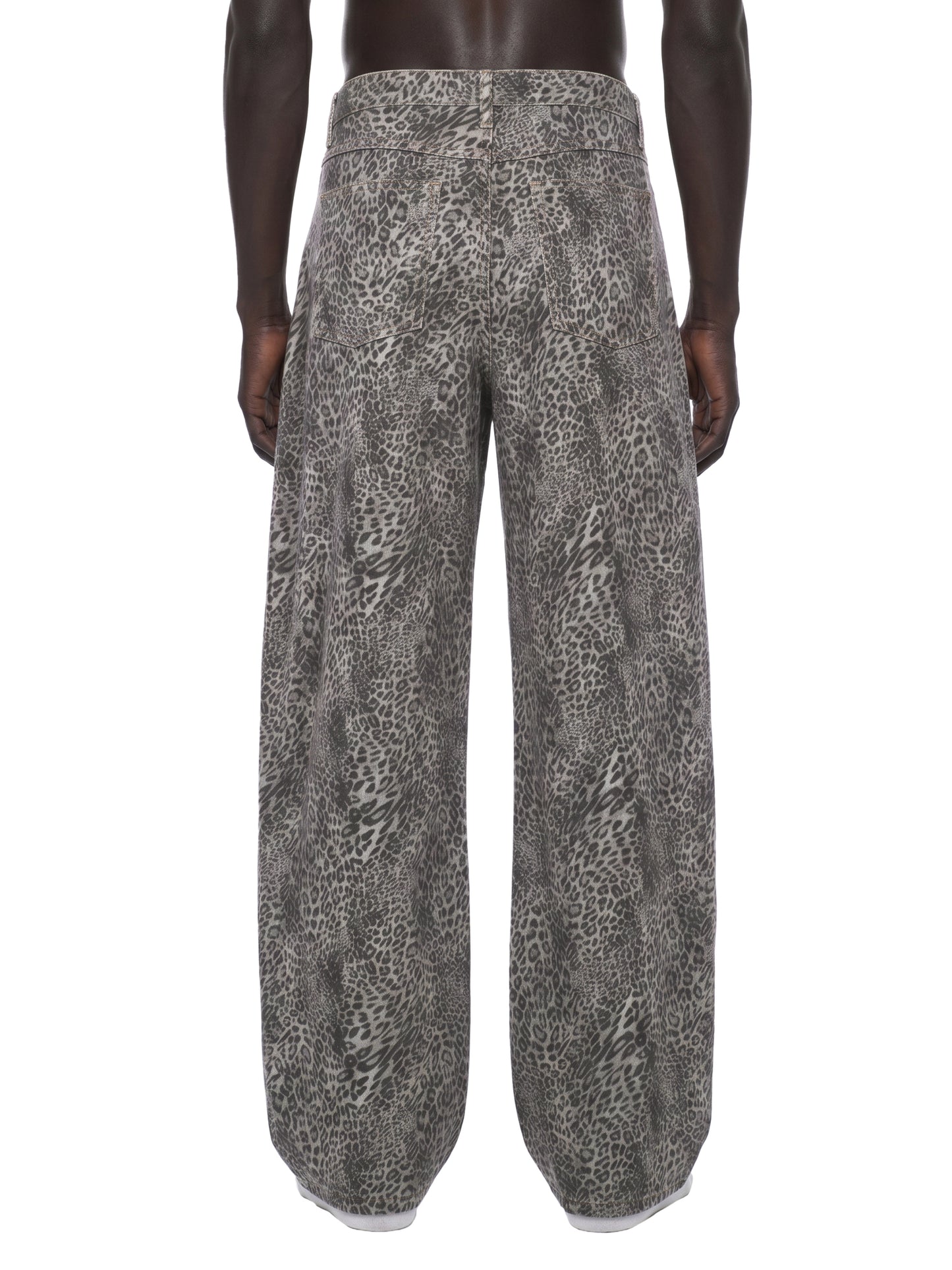 Unisex Vintage Wash Leopard Wide Leg Jeans