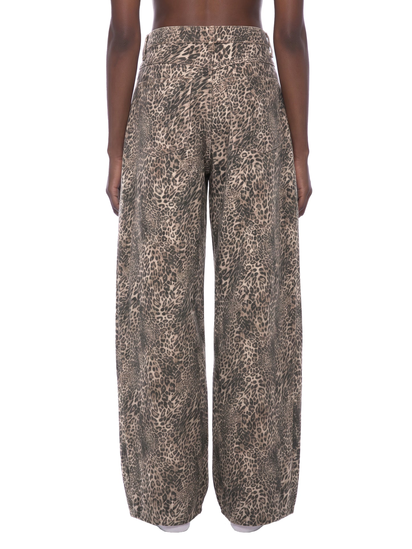 Unisex Vintage Wash Leopard Wide Leg Jeans