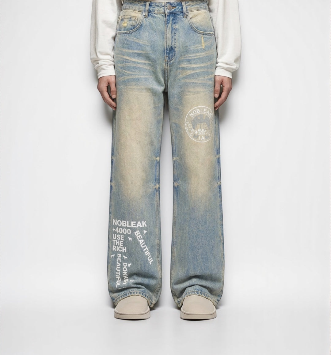 Sun Fade Raw Hem Denim Jeans